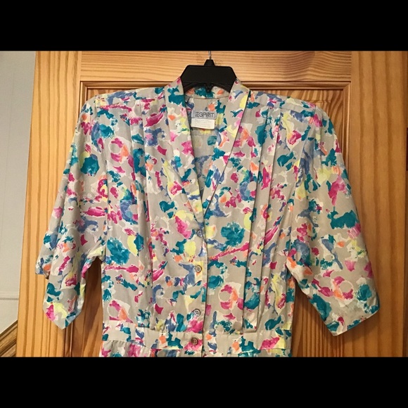 VINTAGE ESPRIT DRESS sz M - 80’s 90’s WATERCOLOR PRINT - Picture 3 of 12
